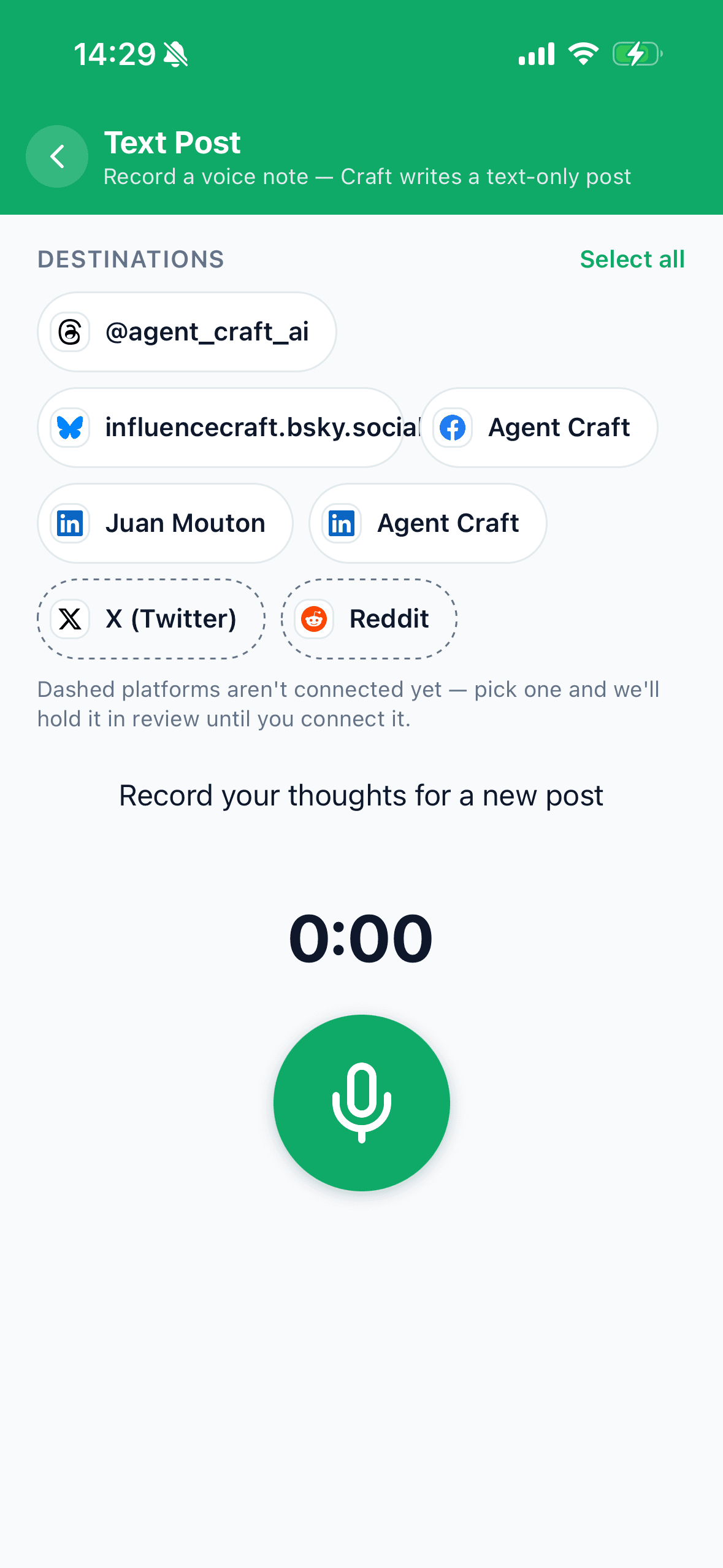 Agent Craft mobile — record a voice note